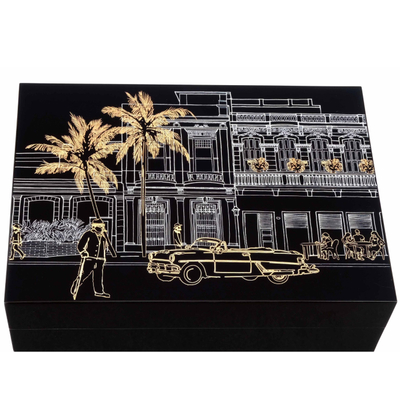 Хьюмидор Gentili Havana на 50 сигар, Черный лак - Инкрустация SV50-Havana-Gold
