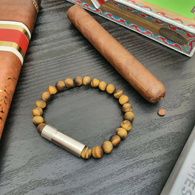 Пробойник-браслет для сигар Stainless steel 316L, Tiger Eye 8 мм.