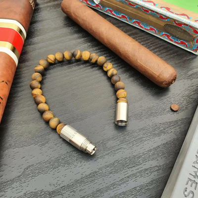 Пробойник-браслет для сигар Stainless steel 316L, Tiger Eye 8 мм.