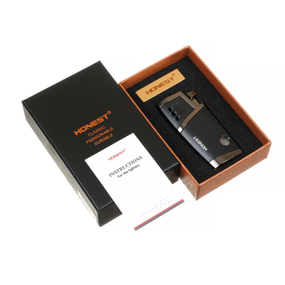 Зажигалка сигарная Honest, двойное пламя, с пробойником, чёрная 754-Black