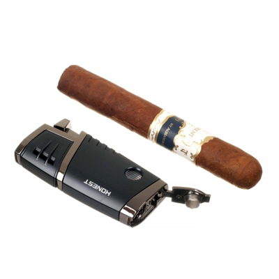 Зажигалка сигарная Honest, двойное пламя, с пробойником, чёрная 754-Black